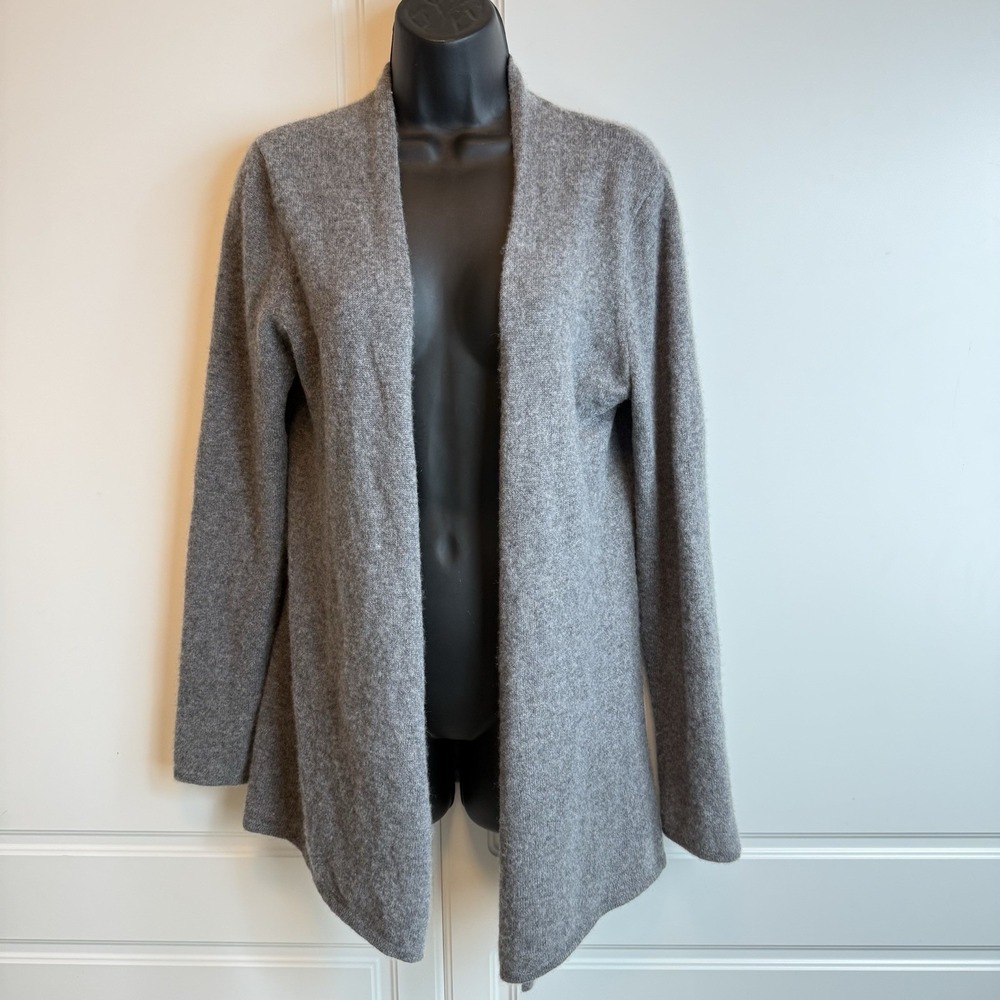 41 Hawthorn Cashmere Gray Open Front Sweater Cardigan Large Duster Waterfall